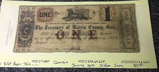 Scarce 1863 $1 One Dollar The Treasurer Of Harris County,  Georgia Dog Vignette