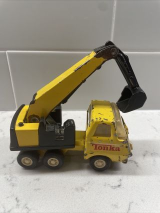 Vintage Tonka Pressed Steel Back Hoe Yellow Digger Construction Truck - Rare