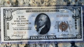 1929 $10 San Francisco The Bank Of California Natl.  Assoc.  Ungraded
