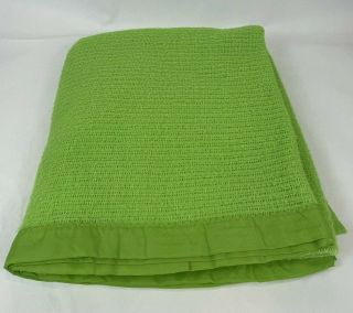 Vintage Waffle Weave Acrylic Blanket Satin Trim Lime Bright Green 74 X 86 Soft