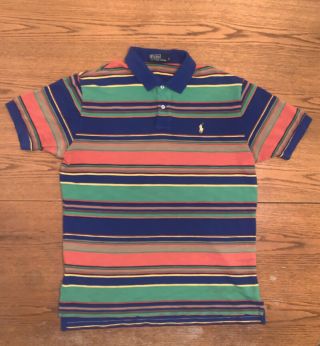 Vintage Polo Ralph Lauren Shirt Mens L Multi - Color Striped Short Sleeve