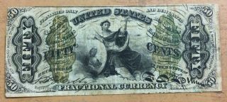 1863 Us Fractional Currency 50 Cents Banknote