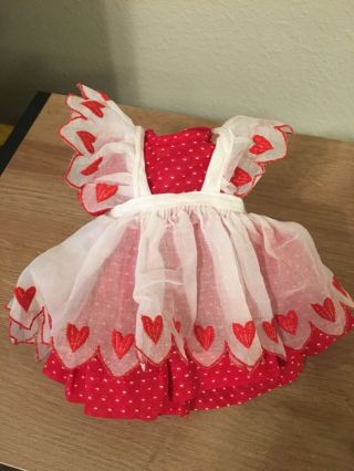 Vintage Terri Lee Doll 2 Pc Heart Fund Dress Red Dotted Swiss & White Pinnafore