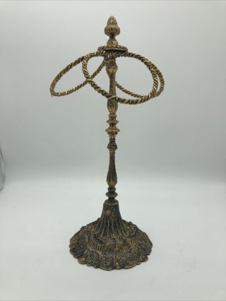 Vtg Brass 3 Ring Towel Holder Stand Bathroom Counter Top Vanity 24 Gold Plated