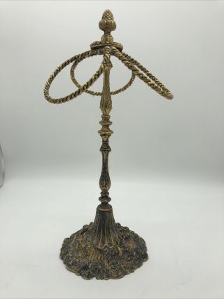 Vtg Brass 3 Ring Towel Holder Stand Bathroom Counter Top Vanity 24 Gold Plated 2