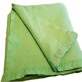 Vintage Chatham Soft Acrylic Blanket Lime Green Satin Trim 86 " X100 " Queen