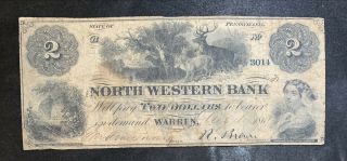 1861 $2 The North Western Bank,  Pennsylvania Note