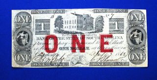 1862 $1 Bank Of The State Of South Carolina,  Charleston Obsolete Rare Water Mark