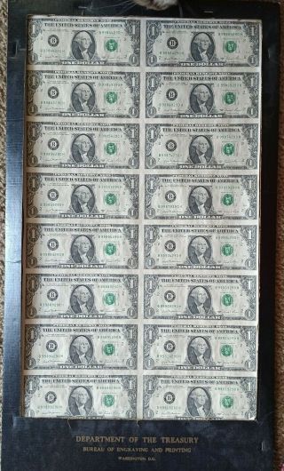 Series 1981 - B,  One Dollar Bills Uncut U.  S.  Treasury 1/2 Sheet Of 16