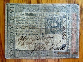 (pa - 165) Oct.  1,  1773 2s6d Half Crown Pennsylvania Colonial Note