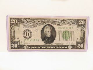 1928 B $20 Twenty Dollar Note Bill Woods Mellon " Redeemable In Gold " Vf,