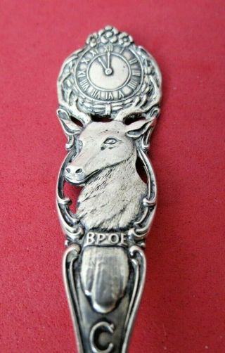 Sterling Silver Ornate Elks Bpoe Cervus Alces Elk & Clock Souvenir Spoon 5 3/4 "