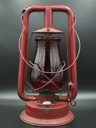 Antique Regal No.  0 Kerosene Lantern With Red Globe Miners Railroad Utility Vtg