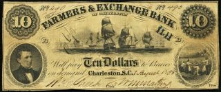 Obsolete Currency 1853 Charleston,  Sc - Farmers & Exchange Bank Of Charleston $10