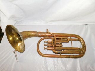 Antique French Marching Horn Mother Of Pearl Vincent Bach Mouthpiece Instrument