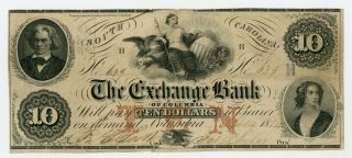 1854 $10 The Exchange Bank Of Columbia,  South Carolina Note