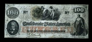 1862 $100 One Hundred Dollar Confederate States Note 99c Witter Coin