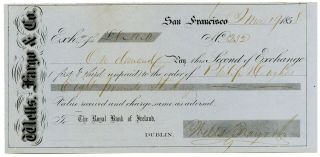 San Francisco,  Ca.  Wells,  Fargo & Co. ,  1858 8 Pds I/u 2nd Bill Of Exchange,  Vf