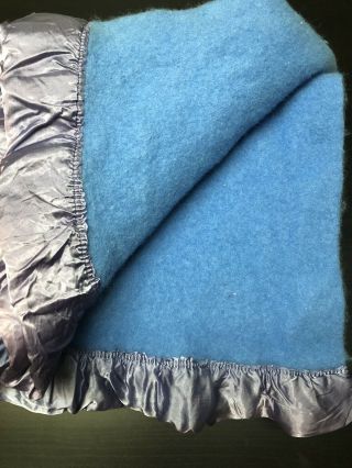 Vintage Kenwood Ramcrest Satin Trim Wool Blanket Throw Blue Purple Trim 65 X 52