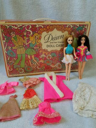 Vintage Topper Dawn Doll And Friend Angie Plus Clothes And Travel Case