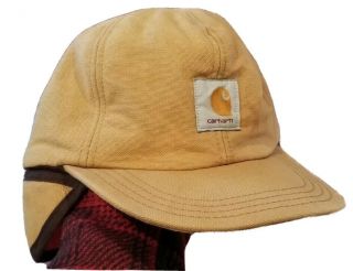 Vintage Carhartt Hat Insulated Ear Flaps Size Large Tan Beige Old School Cap