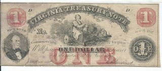 1862 Virginia Treasury Note Richmond Red $1 Oct Signed Cr17 Milk Maid 84276 P D