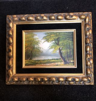 Vintage Framed Oil Painting On Wood Panel Landscape Signed Barry Forest