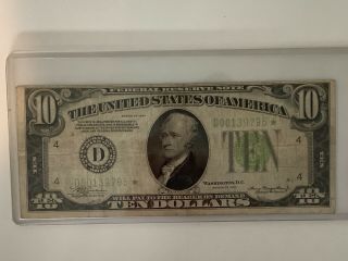 Star $10 1934 D Federal Reserve Note Lime Green Seal B13a