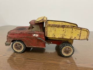 Vintage 1967 Tonka Toy Pressed Steel Red And Yellow Dump Truck Collectible Toy