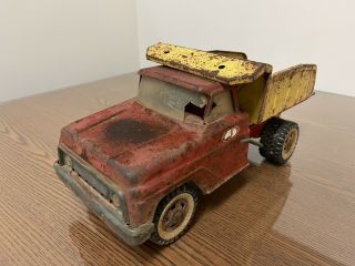 Vintage 1967 Tonka Toy Pressed Steel Red and Yellow Dump Truck Collectible Toy 2