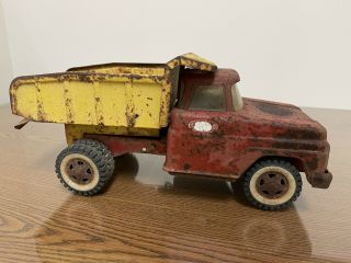 Vintage 1967 Tonka Toy Pressed Steel Red and Yellow Dump Truck Collectible Toy 3