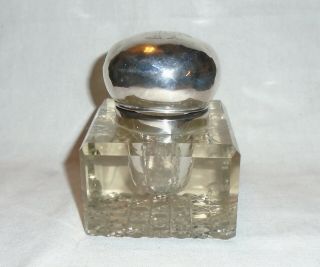Hobnail Cut Glass & Silver Inkwell By John Grinsell & Sons,  Birmingham 1902