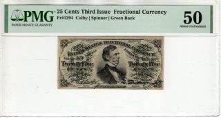 25 Cent Third Issue Postal Fractional Currency Fr.  1294 Pmg About Unc Au 50