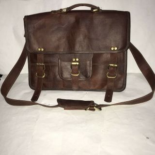 Vintage Mens Leather Satchel Bag Carry And Strap Over Shoulder
