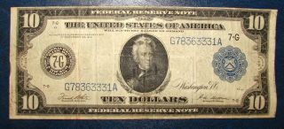 1914 Us $10 Ten Dollar Federal Reserve Large Note Bank Of Chicago No Pinholes