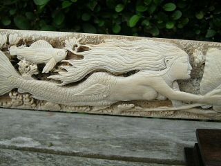 Hand Carved Scrimshaw Swordfish Rostrum Depicting Whales & Mermaids 3