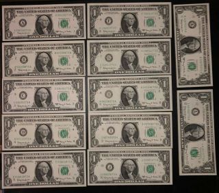 A - L $1 1963 A Series Federal Reserve Notes All 12 Districts Dollar Uncirculated