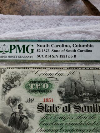 1873 State Of South Carolina Two Dollar Bill