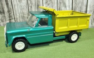 Vintage Structo Green Yellow Toy Dump Truck Pressed Steel Tilt Trailer Usa Made