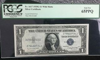 $1 1935 - G Silver Certificate With Motto Fr.  1617 Pcgs 65 Ppq Gem.  99c Start