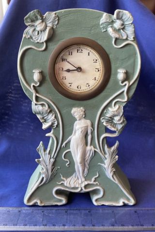 Vintage/antique Art Nouveau Distressed Green Jasperware Clockcase Poss French