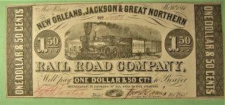 Confederate Railroad,  No J & Gn $1.  50 Note Uncirculated.