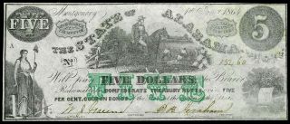 1864 Montgomery State Of Alabama $5 Dollar Obsolete State Bank Note Cr.  15