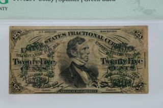 25 Cent Third Issue Fractional Currency Fr 1294 Green Back,  Pmg Vf 25