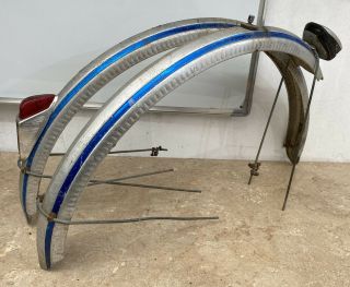Vintage 700c Alloy Bicycle Mudguards,  French Hammered Silver & Blue 3104