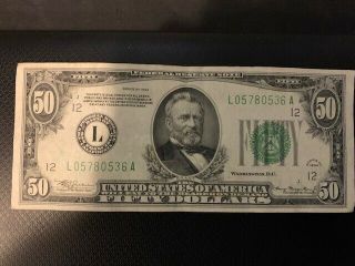 1934 $50 Fifty Dollars Frn Federal Reserve Note San Francisco,  Ca Xf