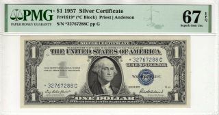 1957 $1 Silver Certificate Star Note Fr.  1619 Pmg Gem Unc 67 Epq (288c)