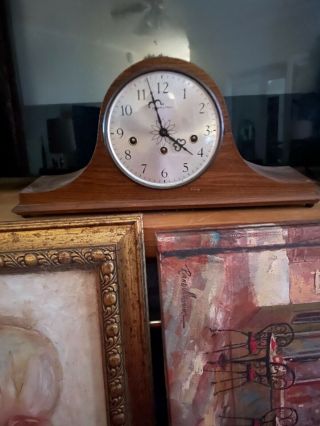 Antique Clock 1949 - 50s Hamilton Walnut Wood Black And Key Include