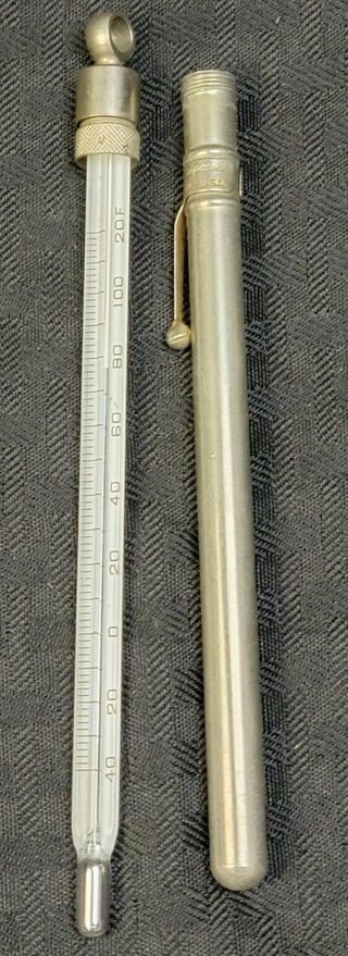 Antique Taylor Oral Thermometer In Aluminum Case Rare 2