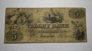 $5 1855 Hagerstown Maryland Md Obsolete Currency Bank Note Bill Valley Bank
